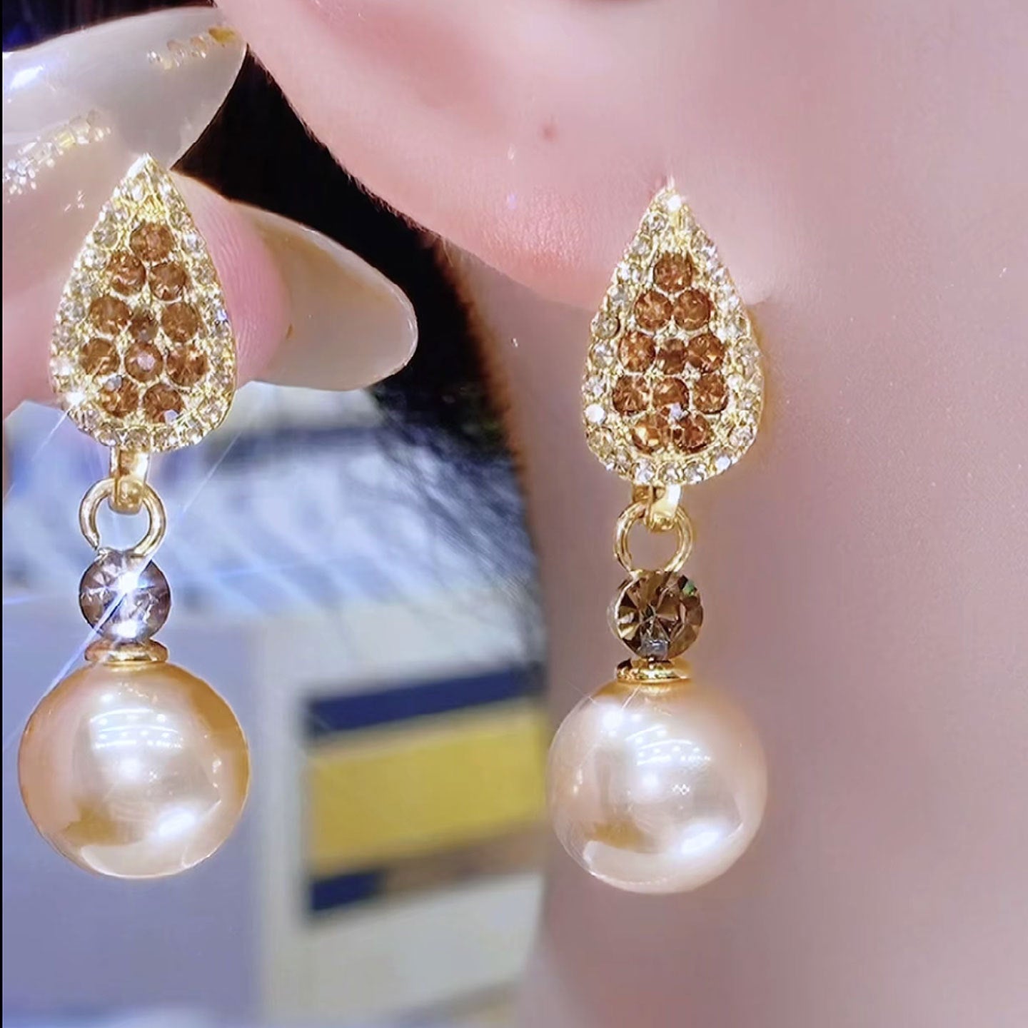 Champagne Beads Light Luxury High-grade Popular Stud Earrings