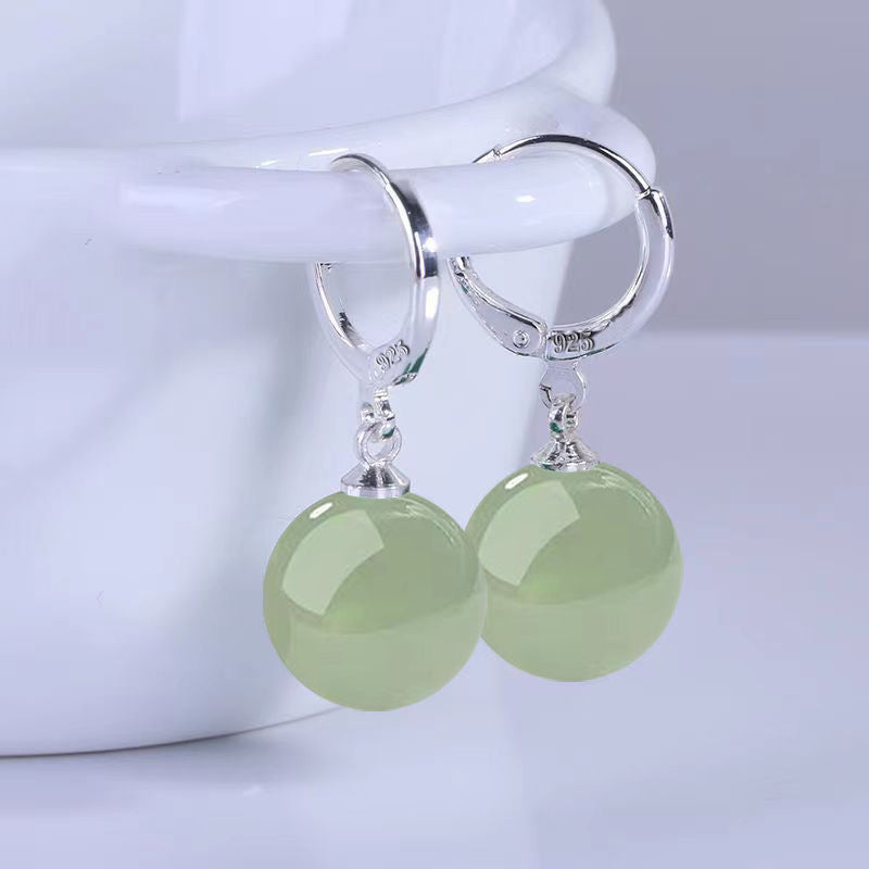 Women's Vintage Palace Imitation Green Jade For Chalcedony Earrings