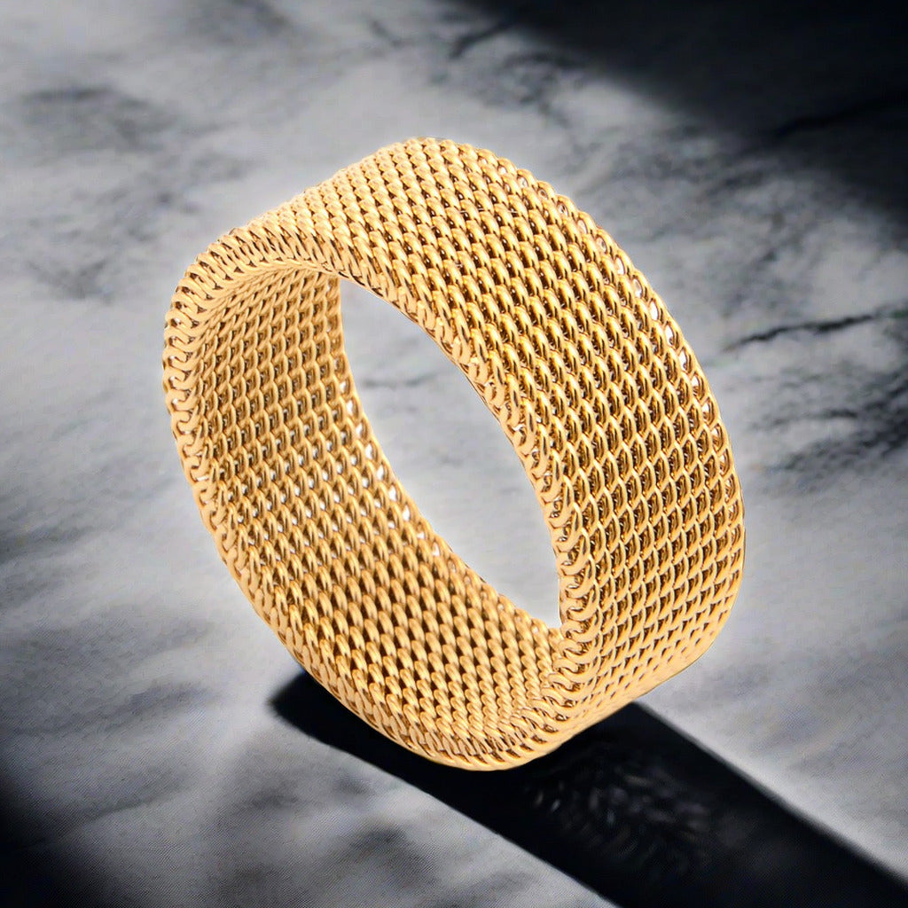 Men's Mesh Stainless Steel Elastic Hollow Gold Rings