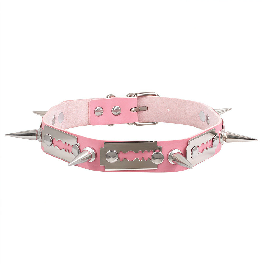 Leather Gothic Punk Razor Blade Fashion Necklace