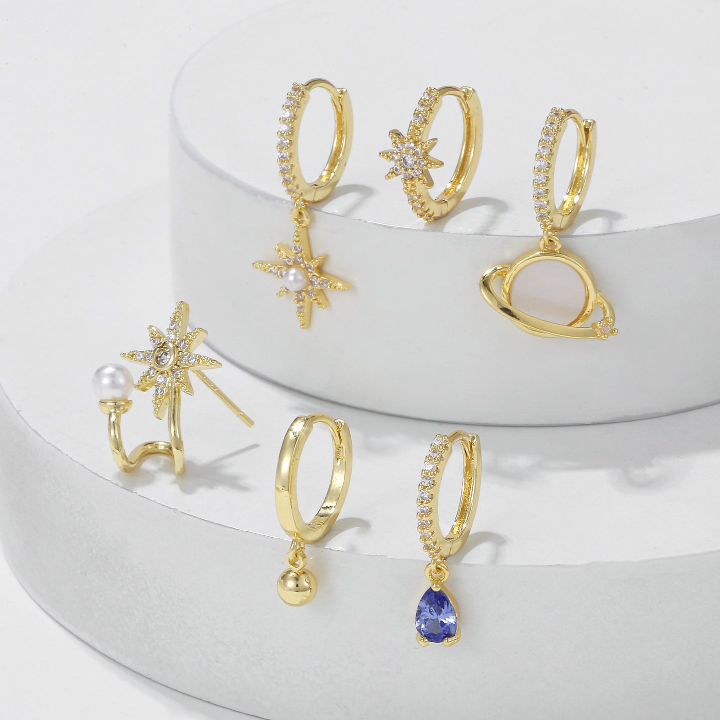 Stars Pearl Zircon Fashion Space Universe Earrings