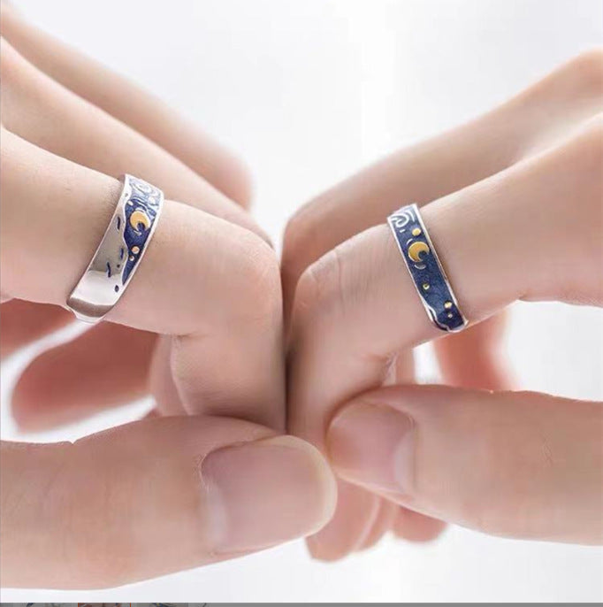 Women's & Men's Gogh Starry Design Fashion Open-end Personality Sun Moon Star Ring