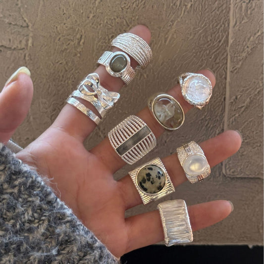 Thick Sier Wide Natural Stone These Light Luxury High-grade Resin Rings