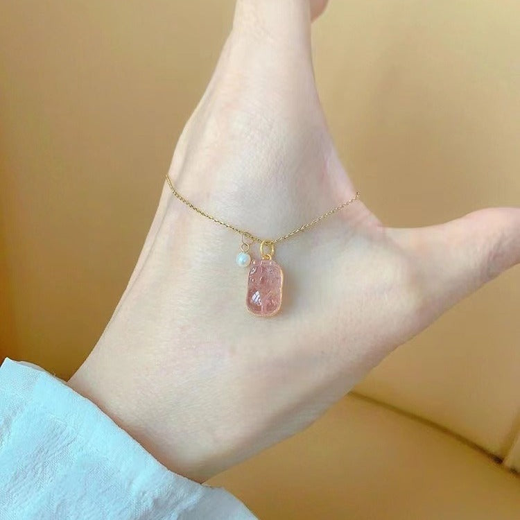 Women's Chinese Style Imitation Pink Tourmaline Small Chic For Special Interest Necklaces