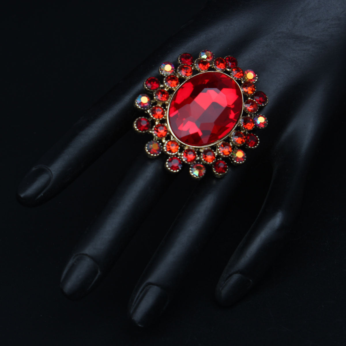 Rhinestone Open Luxury Banquet Adjustable Big Ring