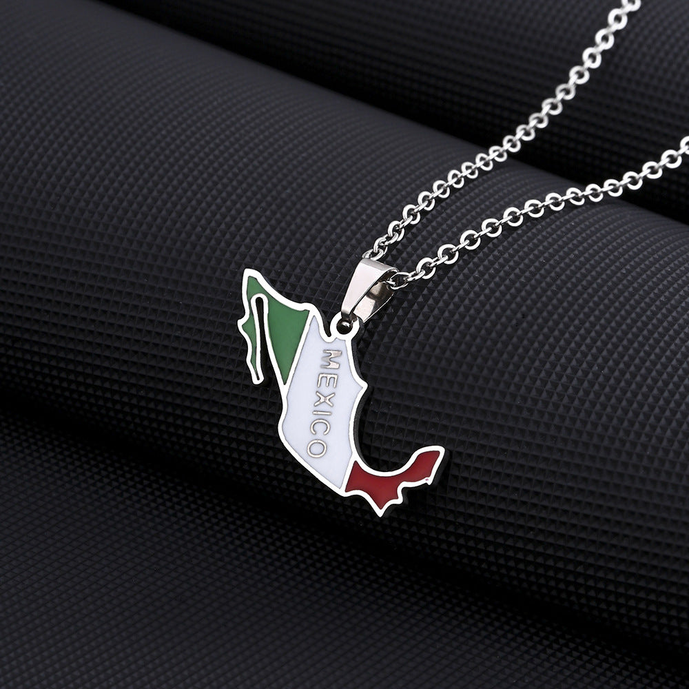 Women's & Men's Steel Mexican Map Flag For Couple Necklaces