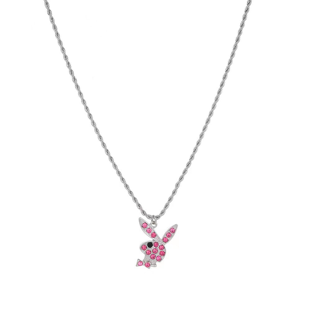 Fashion Hemp Flowers Chain Diamond Rabbit Necklaces