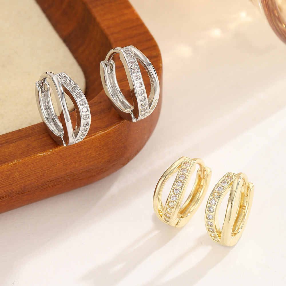 Double Layer Hollow Zircon Clip Gold Sier Light Luxury Rings