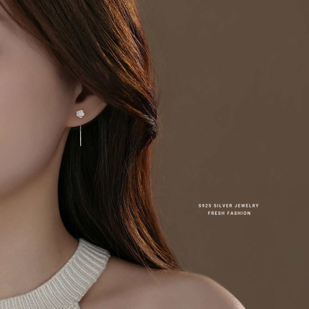 Women's White Rose Sterling Sier Light Luxury High-grade Sweet Ear Line