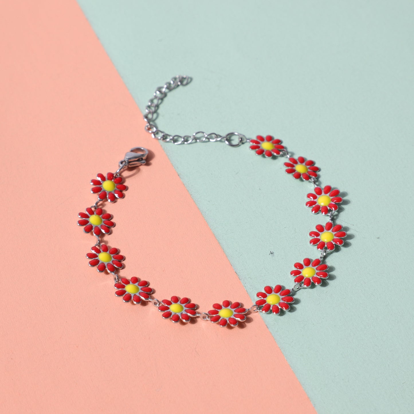Sunflower Gold Daisy Oil Dripping Stainless Steel Adjustable Girlish Style Bracelet