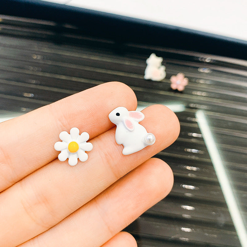 Pink Oil Dripping Peach Flower Sier Cute Stud Earrings