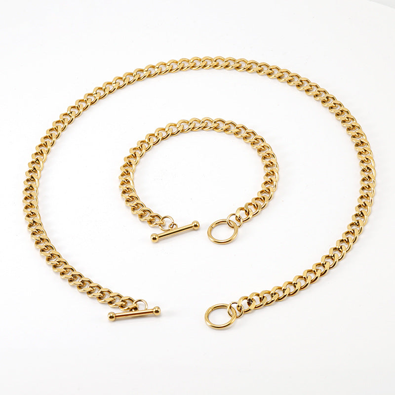 Men's Steel Buckle Cuban Link Chain Versatile Gold Bracelets