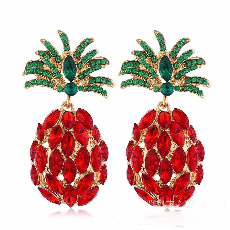 Metal Summer Cool Tropical Fruit Diamond Color Full Green Earrings