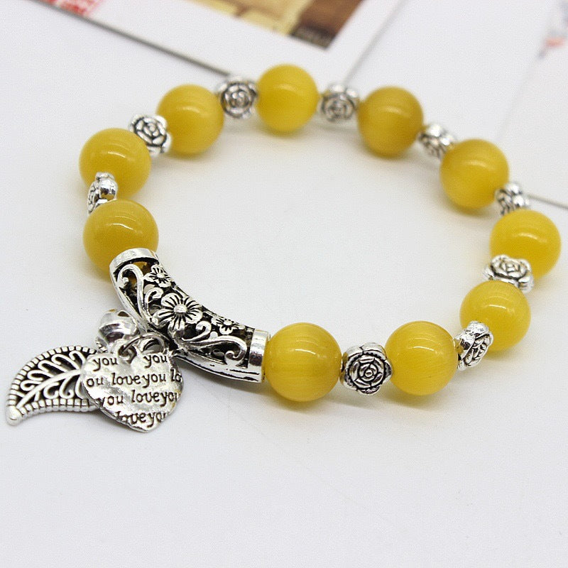 Women's Sier Hand Ethnic Style Handmade Beaded Opal String Bracelet
