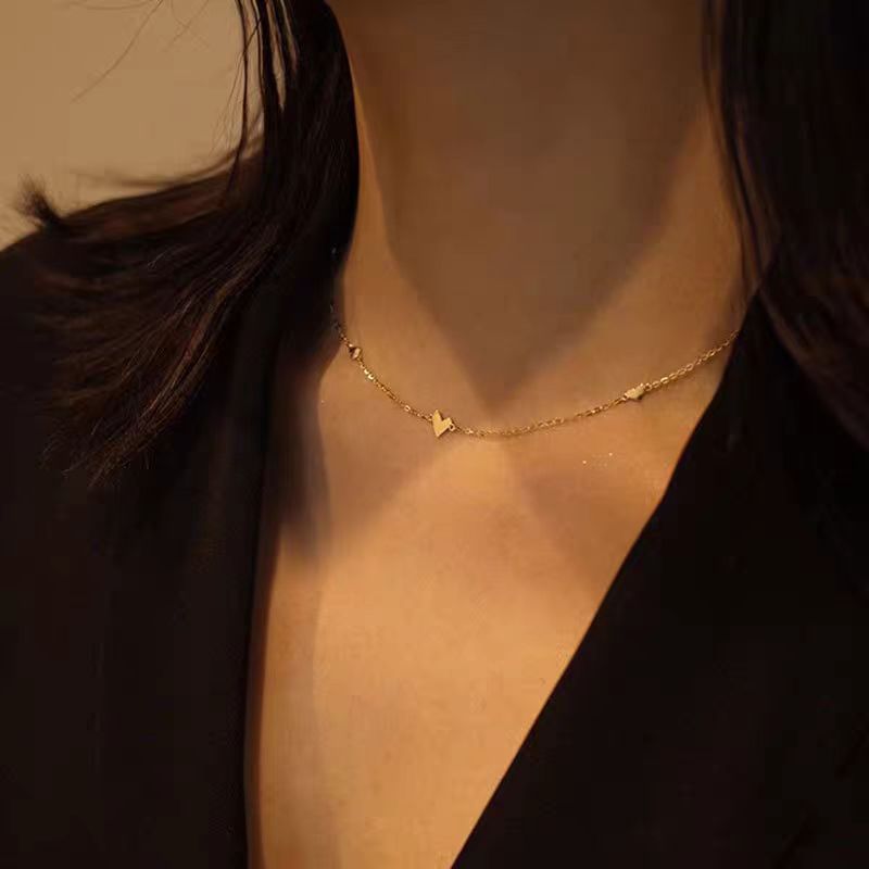 Women's Sier Three Heart-shaped Gold-plated Simple Clavicle Necklaces