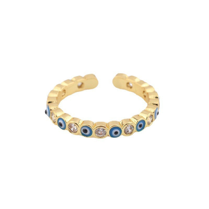 Eye Brass Open Zircon Diamond Adjustable Fashion Ring