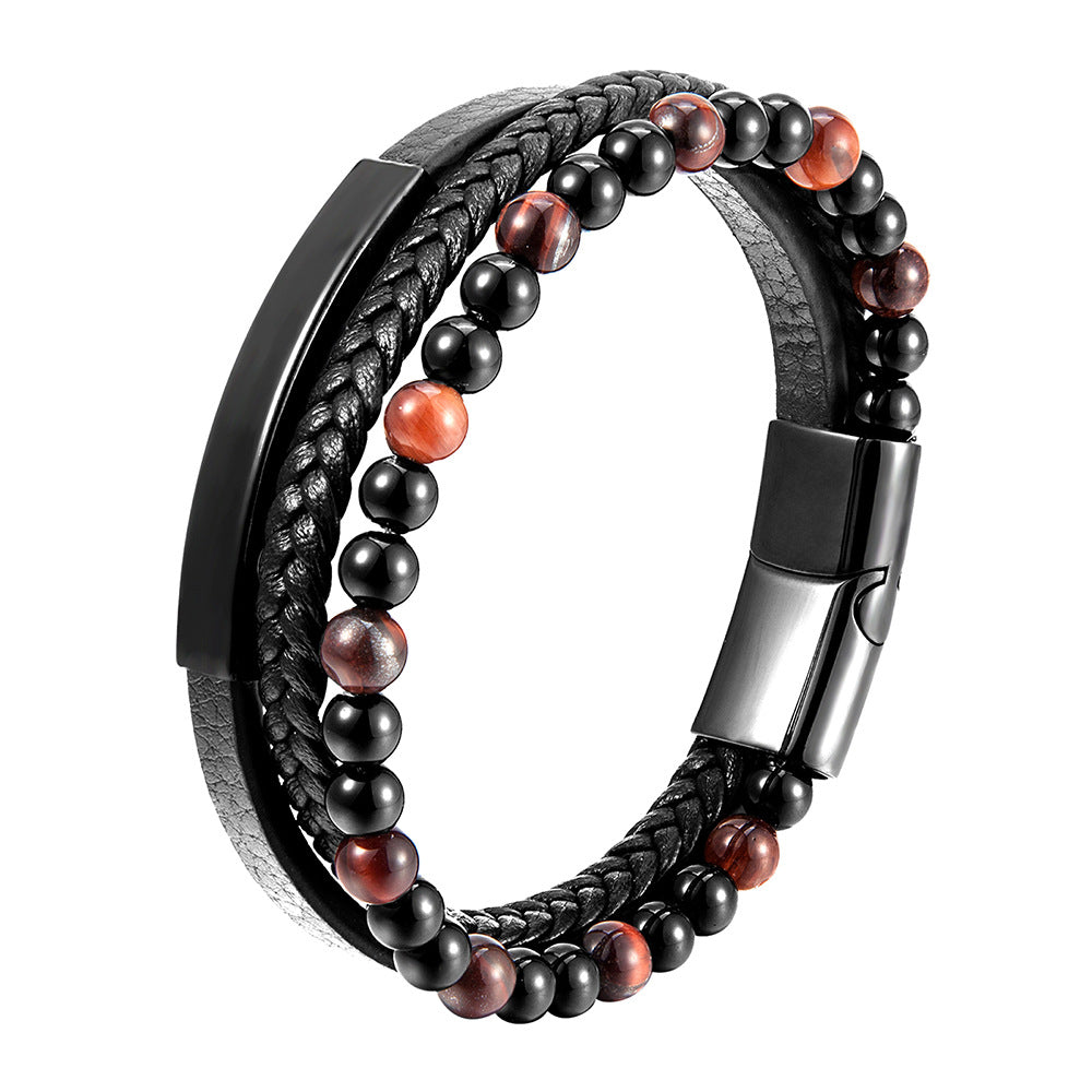 Men's Natural Stone Volcanic Rock Leather Stainless Bracelets
