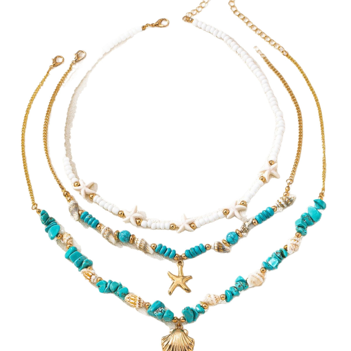 Turquoise Starfish Shell Ocean Wind Beach Necklace
