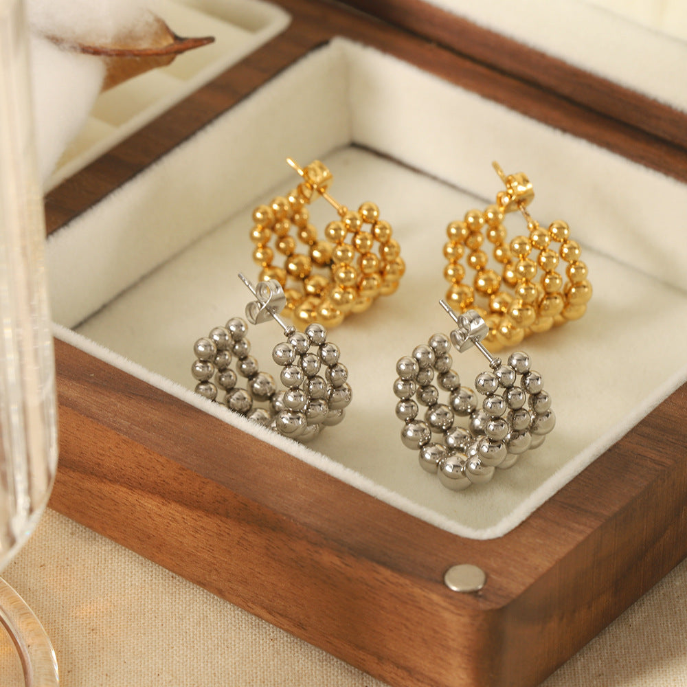 Luxury Design Round Beads Connection Shaped Earrings