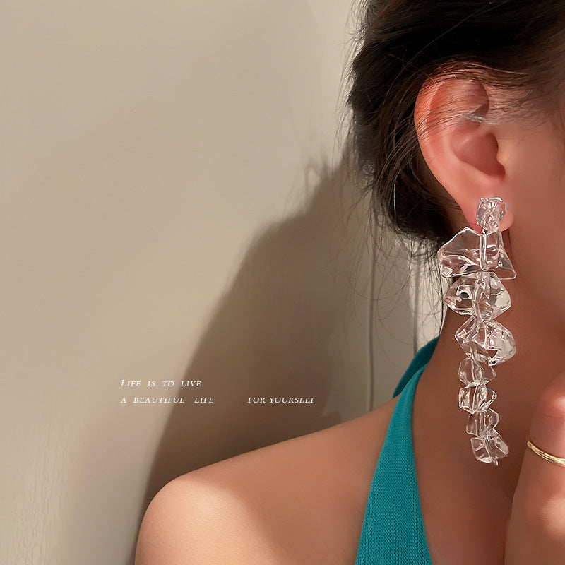 Acrylic Ice Cubes Retro Long High Profile Earrings