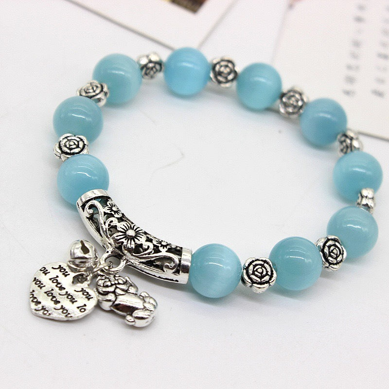 Women's Sier Hand Ethnic Style Handmade Beaded Opal String Bracelet