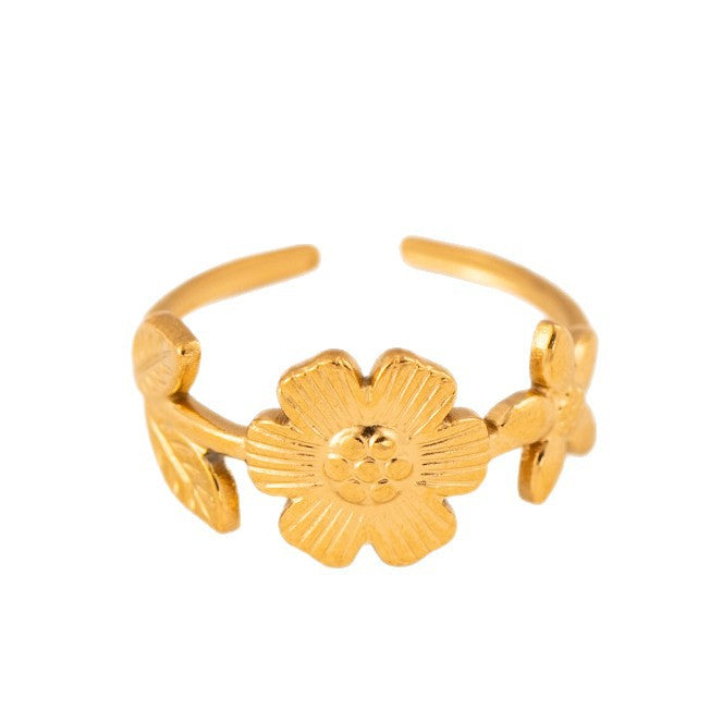 Flower Oil Pressure Simple Daisy Stainless Steel Rings