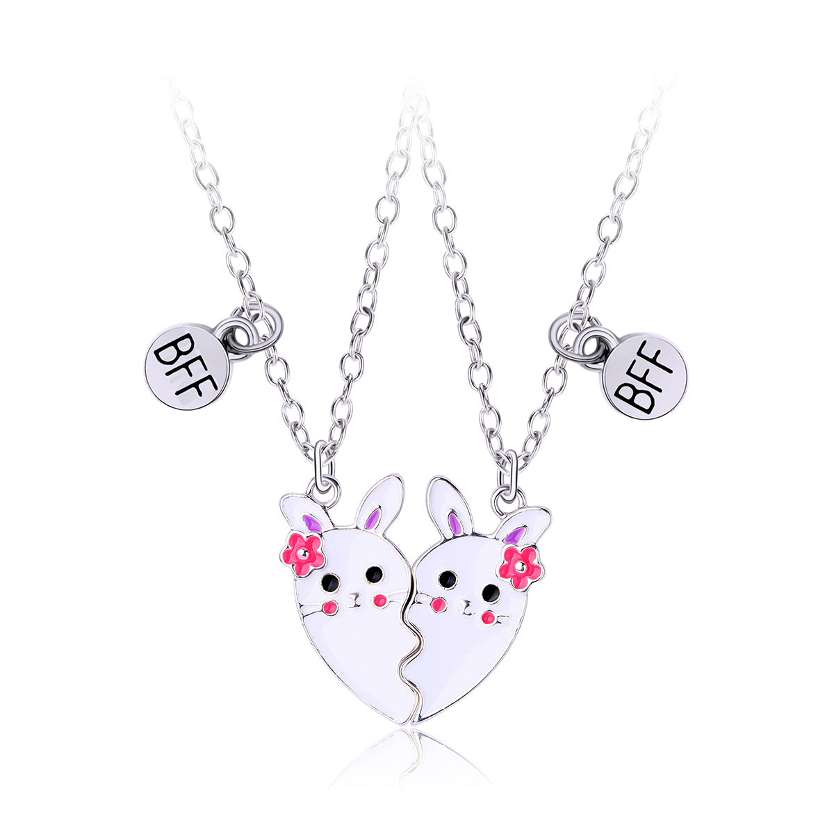 Children's Rabbit Cartoon Good Friends Heart-shaped Alloy Dripping Necklaces