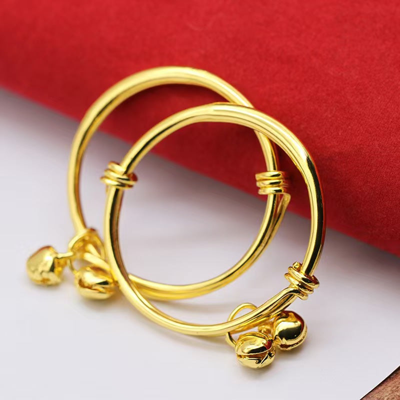 Children's Gold-plated Glossy Round Belly Drawing Of Lots Bell Fair Bracelets