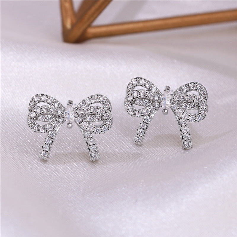 Women's Plaid Copper Inlaid Zircon Electroplated Creative Style Earrings