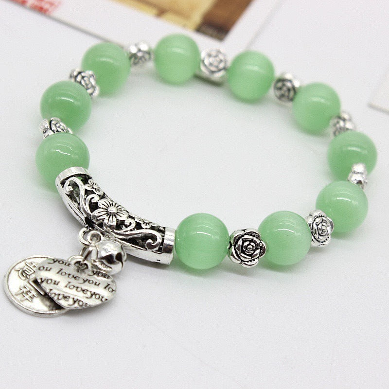Women's Sier Hand Ethnic Style Handmade Beaded Opal String Bracelet