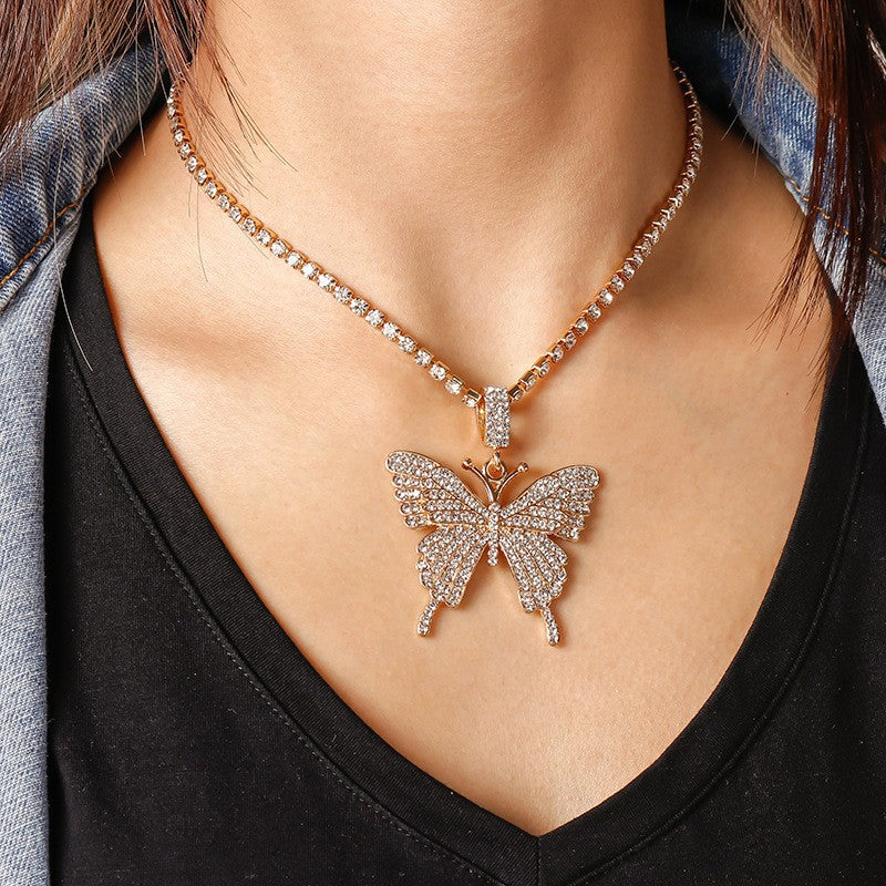 Fashionable Small Fresh Butterfly Alloy Diamond Full Exquisite Temperament Clavicle Necklace