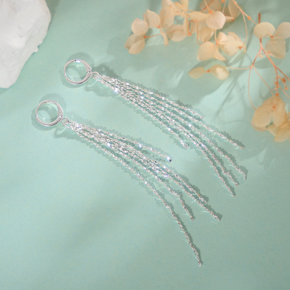Cold Wind High Waterfall Sier Long Slimming Earrings