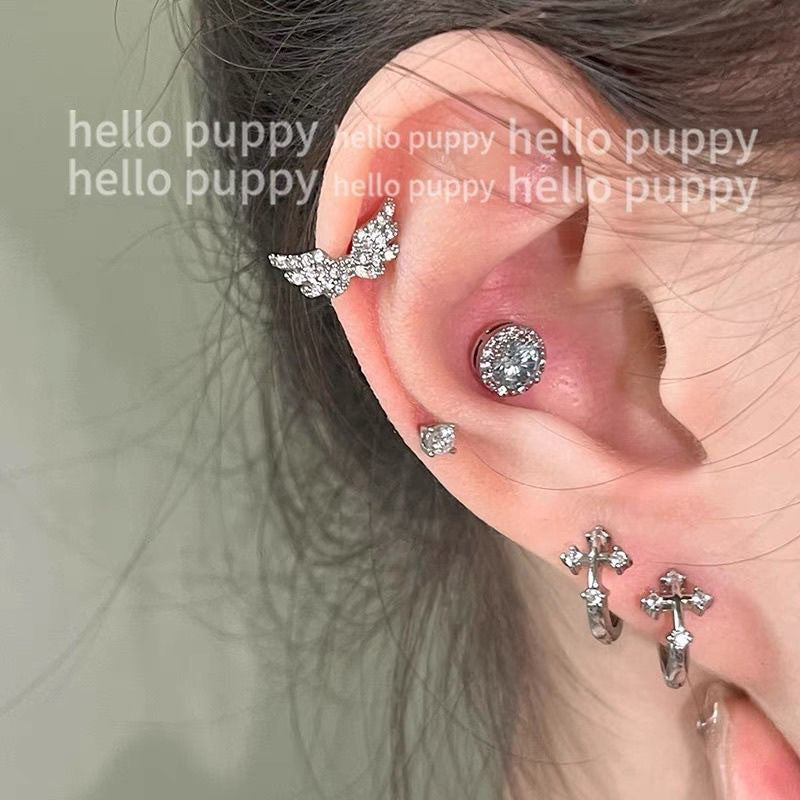 Bone Titanium Steel Full Diamond Screw Twist Sweet Cool Hot Stud Earrings