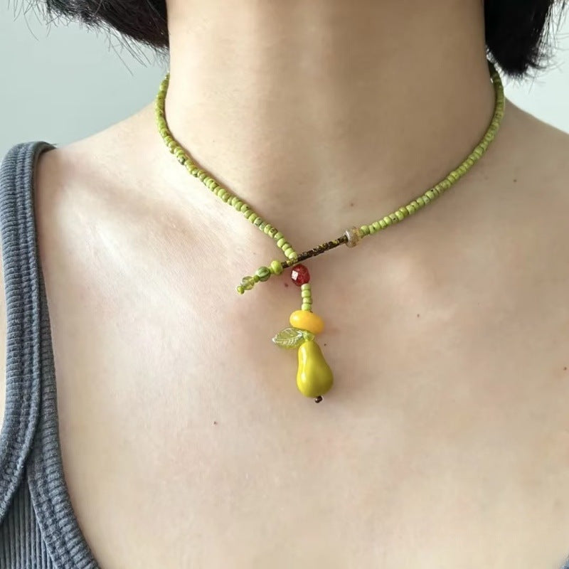 Glaze Beaded Female Cute Apple Czech Beads Necklaces