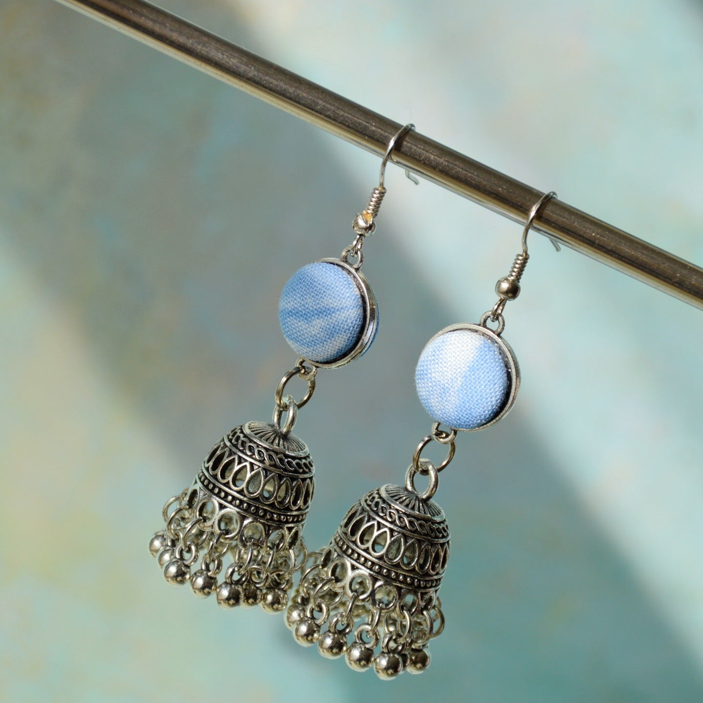 Women's Chinese Style Blue Dyed Fabric Retro Earrings