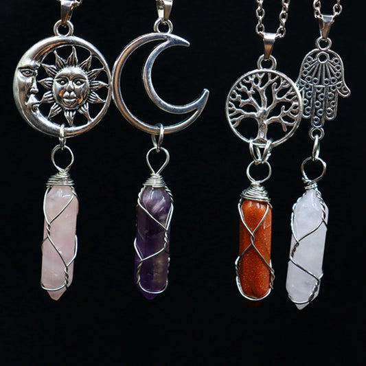 Natural Stone Pink Crystal Amethyst Agate Pendants