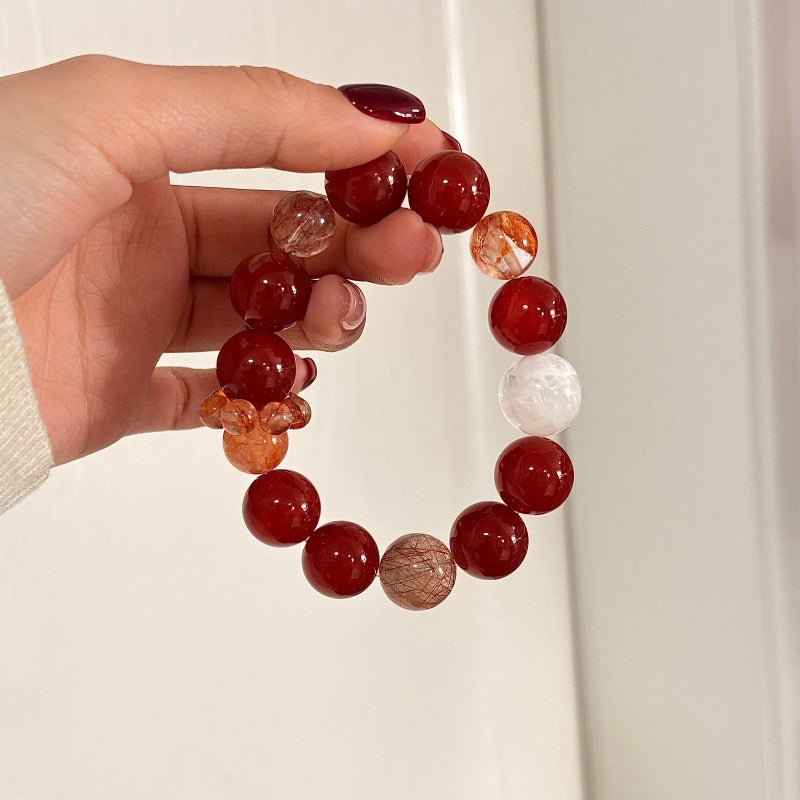 Head Plastic Flower Natural Crystal Design Black Gold Super Lucky Bracelets
