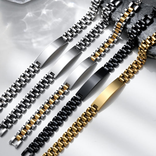 Three Beads Watch Band Chain Simple Trendy Stainless Can Carve Bracelet