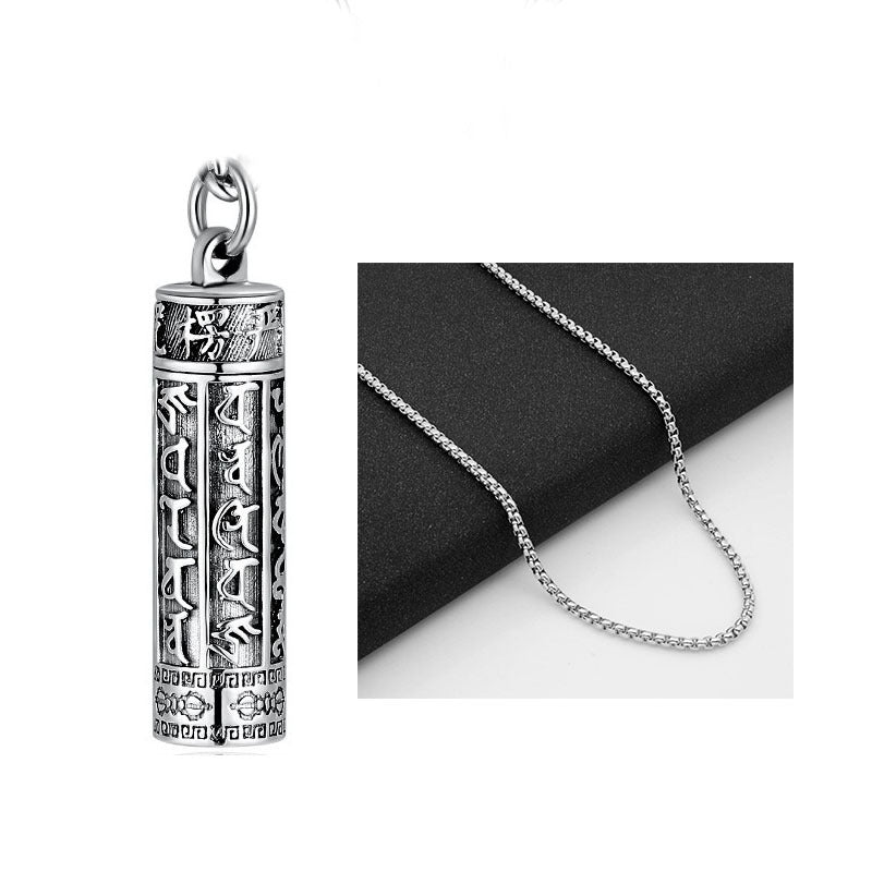 Men's Sier Trendy Six Word Mantra Niche For Statue Of Pendants