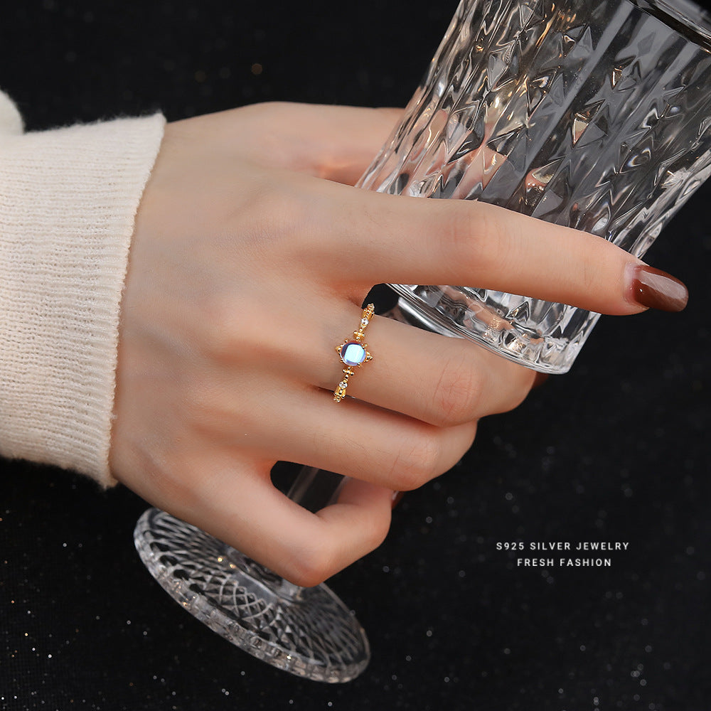 Moonstone Female Niche Fashion Open Adjustable Rings