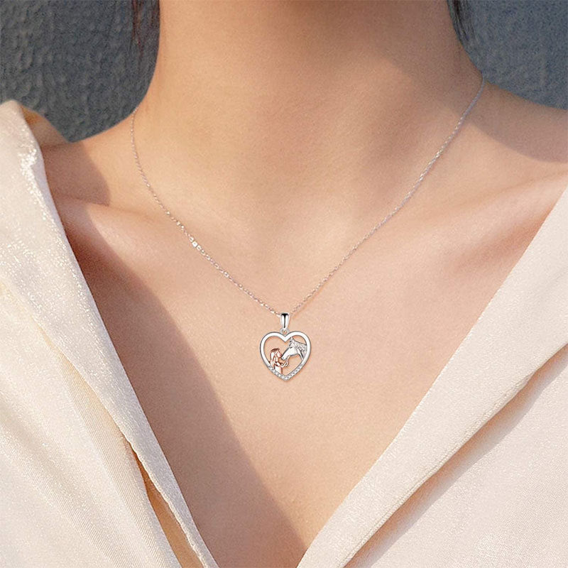 Fashion Heart-shaped Horse Two-color Rose Gold Necklaces