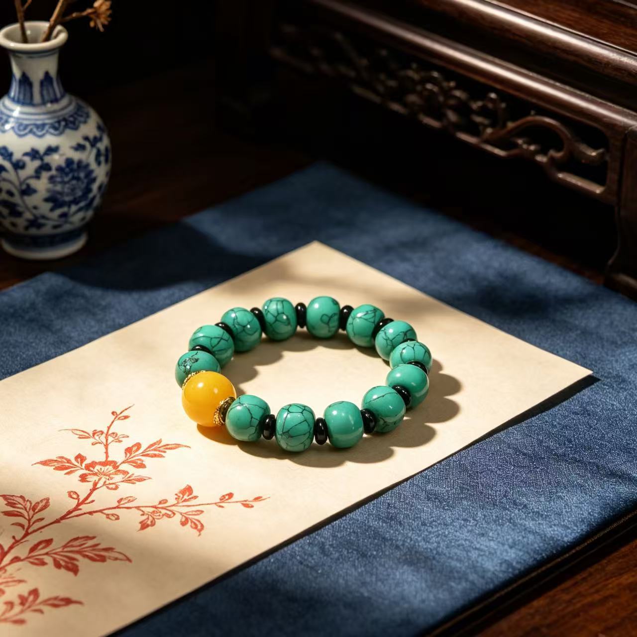 Ethnic Style Six Words Mantra Optimized Turquoise Bracelet