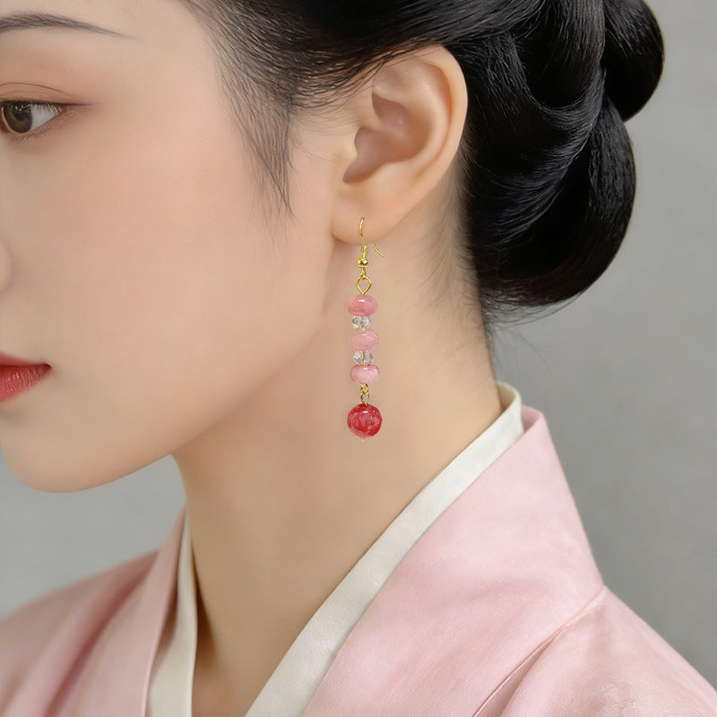 Women's Chinese Style Carnelian Beaded For Archaic Simple Refined Stylish Versatile Earrings