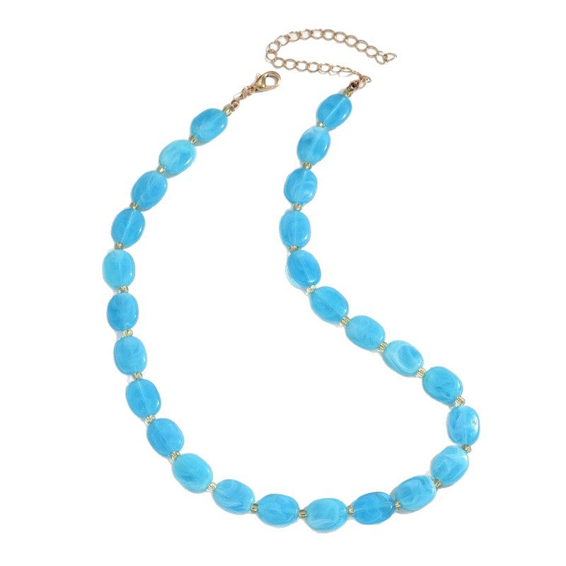 Women's Summer Bohemian Simple Fashion Color Oval Necklaces