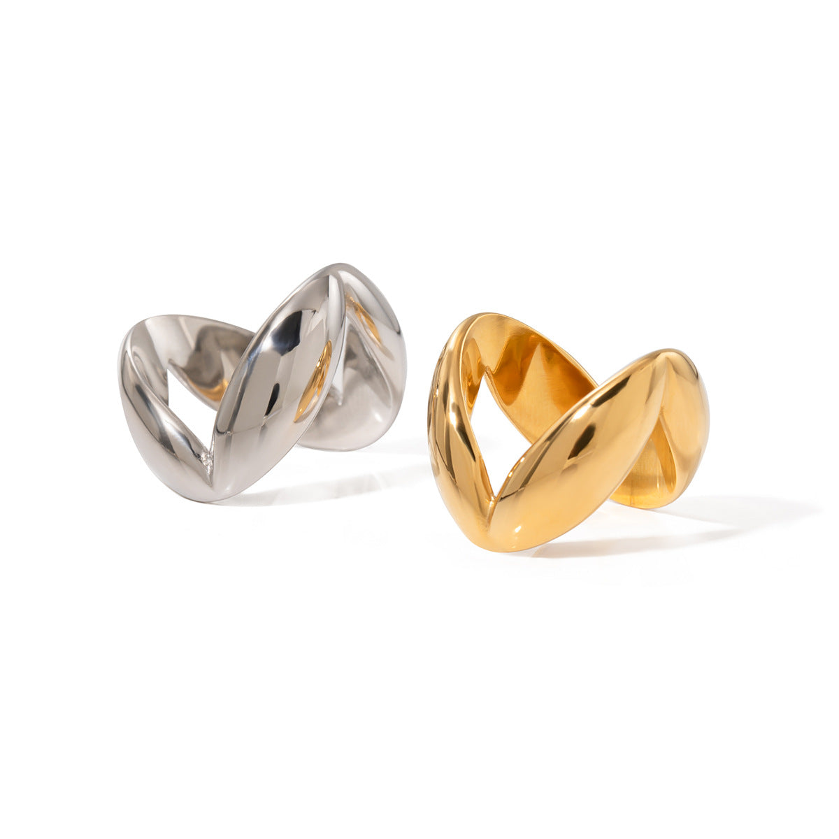 Gold Stainless Steel V-shaped Glossy Fashion Rings