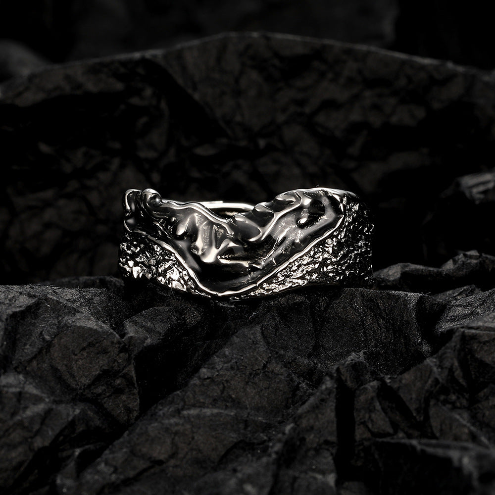 Irregular Lava Skin Texture Female Epoxy Two-color Design Rings