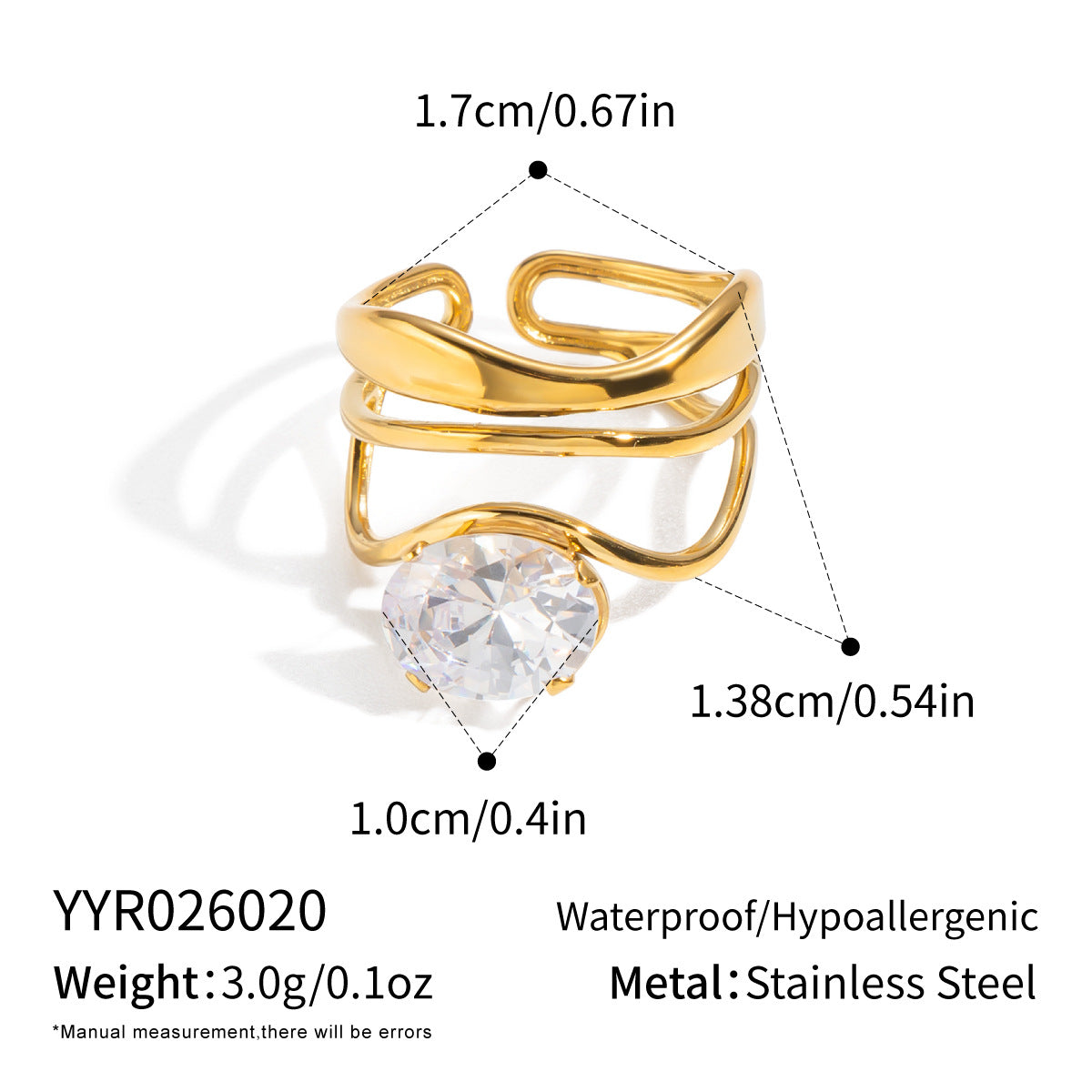 Ling Exaggerated Irregular Geometric Open Vacuum Gold Plating Personality Rings