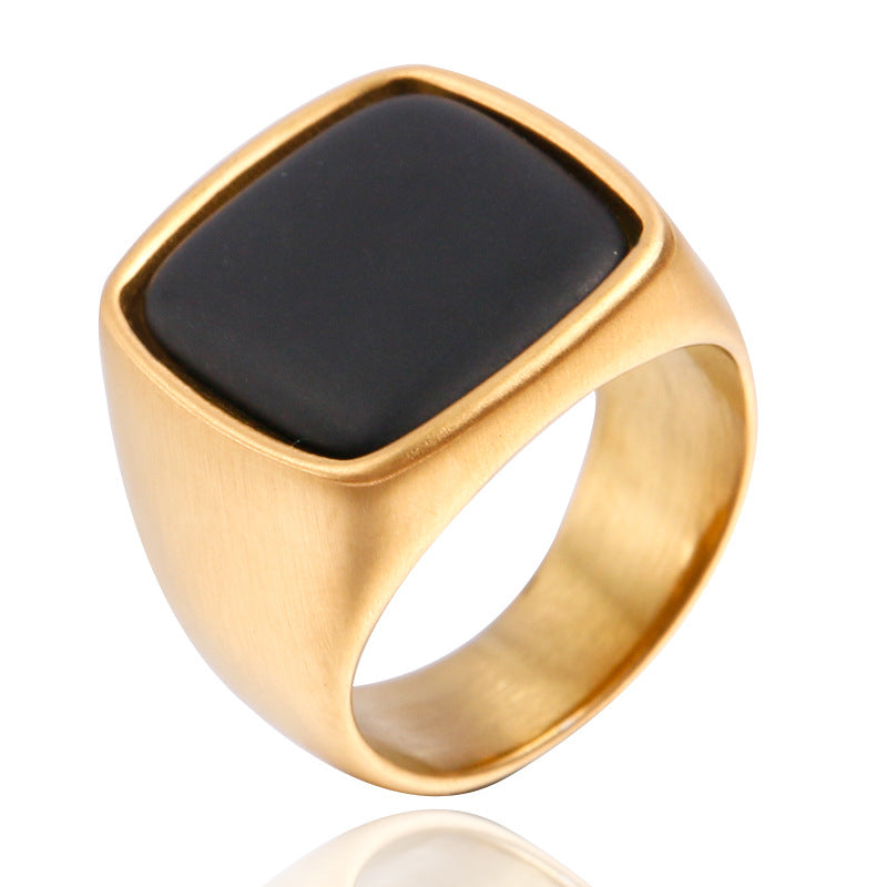 Men's Personality Retro Natural Gemstone Titanium Steel Ring