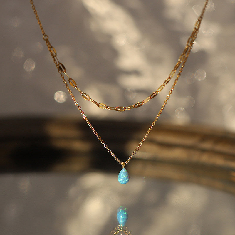 Small Blue Tears Chain Bo Water Drop Titanium Steel Artificial Necklace