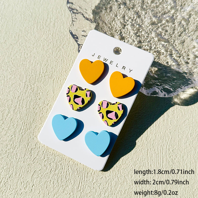 Women's Valentine's Day Denim Love Paint Printing Clay Quality Earrings